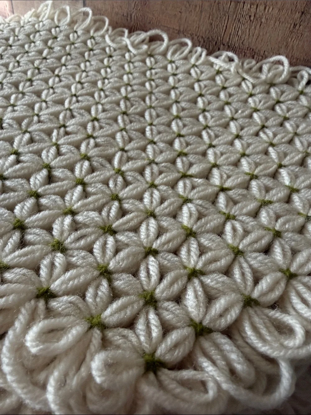 Vintage Crochet Jasmine Stitch Daisy Cream and Avocado Green Placemats Set of 6